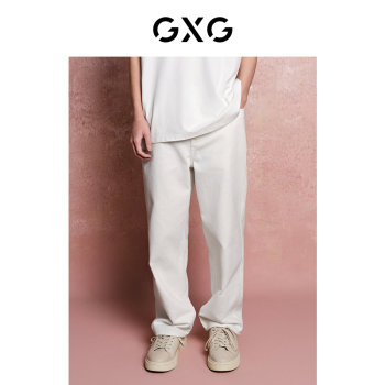 GXG Men's 24 Summer New Heavy Letter Embroidered T-shirt Loose Straight Washed Jeans Casual Suit