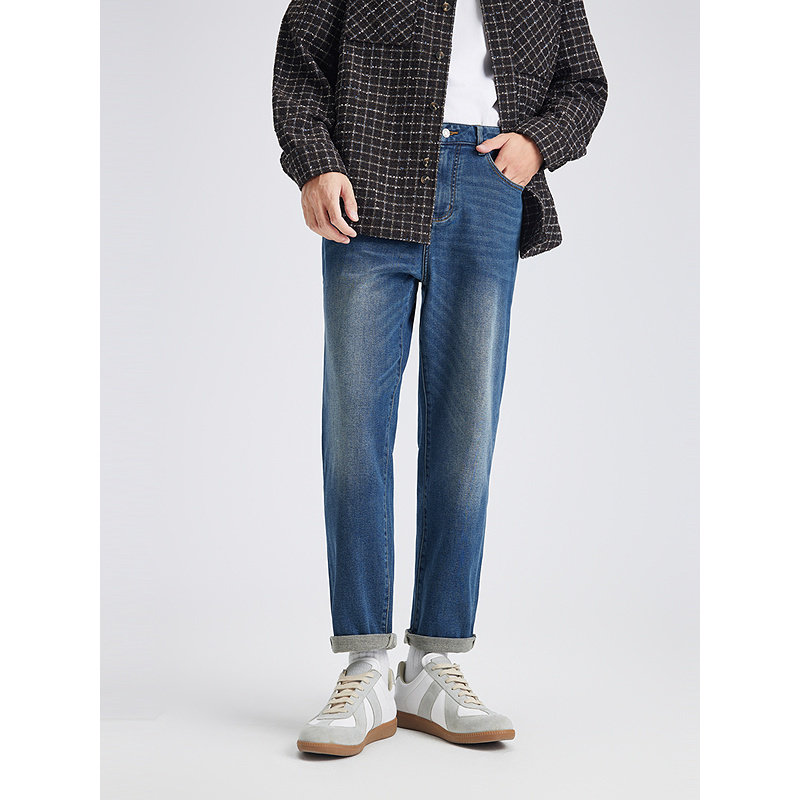 GXG男装  时髦水洗蓝宽松锥形直筒通勤时尚牛仔裤 秋冬热销