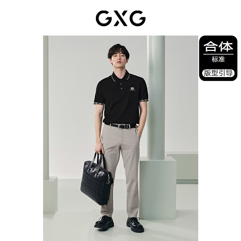 【含蚕丝】GXG男装 老花织带拼接polo衫男商务休闲短袖 25夏热销