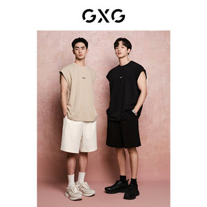GXG男装  24夏季新款重磅水洗圆领背心肌理针织休闲短裤 休闲套装