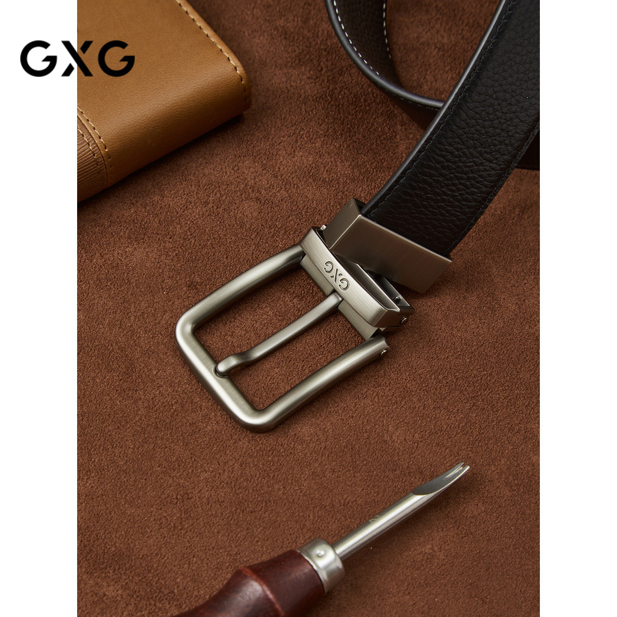 GXG通勤皮带可旋转针扣男士腰带真皮裤带【双面可用】送礼礼物