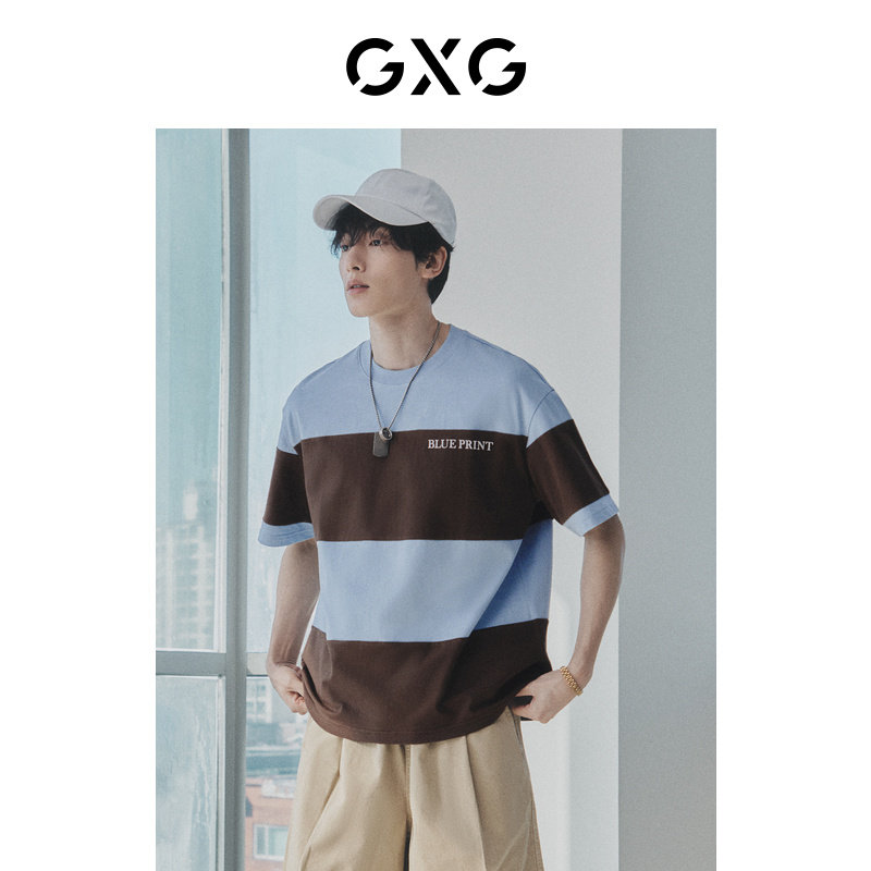 gxg男装宽条纹圆领短袖立体t恤 GXGT恤