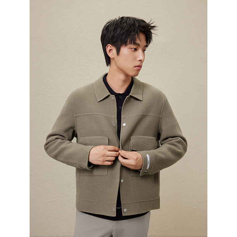 GXG男装 全羊毛卡其舒适轻盈通勤短呢大衣 2025冬季热销