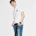 Quần áo nam GXG [Xin Shang] kinh doanh thời trang nam mùa hè phổ biến màu trắng đen hoa ngắn tay ve áo POLO nam - Polo Polo