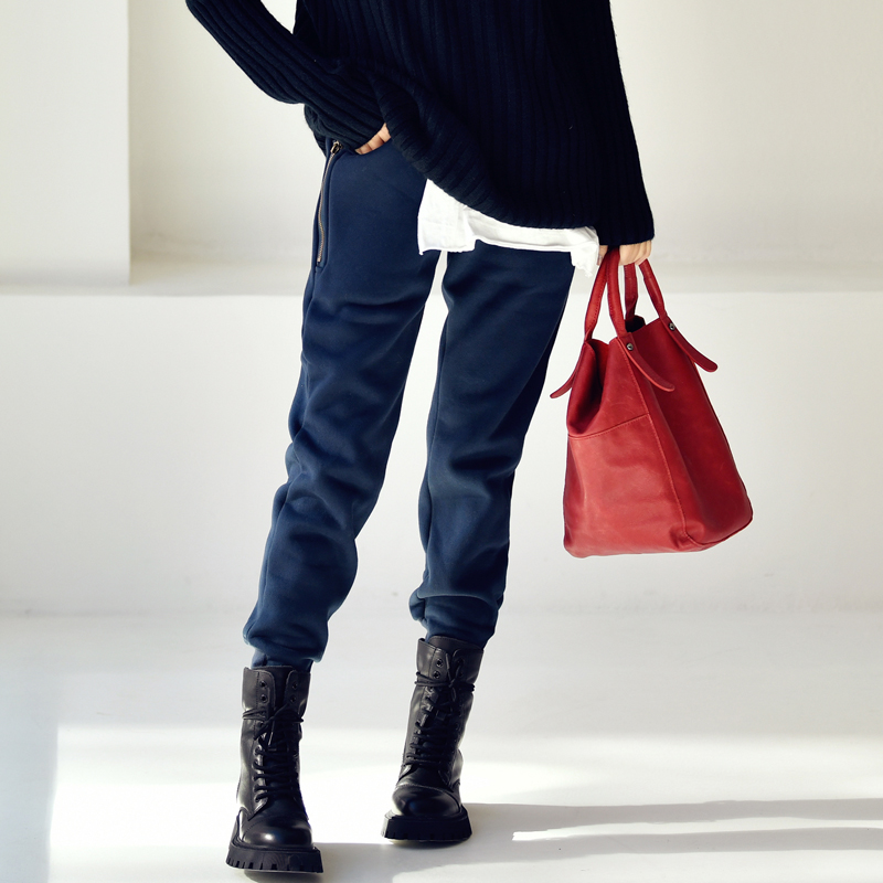 特●K3053A韩版文艺显瘦侧拉链加绒加厚运动束脚卫裤女冬米兰宣言 - 图2