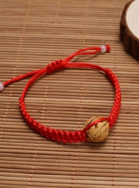 热销桃木手串宝宝手链儿童编织小红绳婴儿手镯核桃首饰