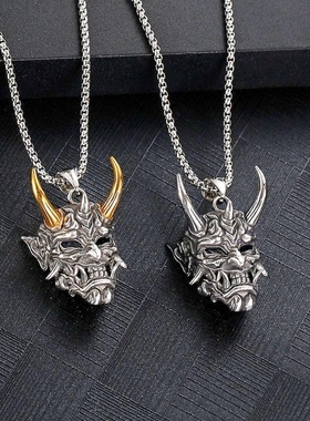 牛头吊坠金角般若吊不锈钢男士鬼怪面具项链万圣节礼物