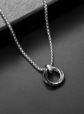 三环戒指男士项链潮嘻哈吊坠日韩个性挂坠毛衣链首饰钛钢挂饰配饰