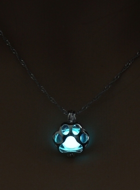 欧美热卖夜光笼子项链 镂空猫爪DIY吊坠 万圣节爱情配饰