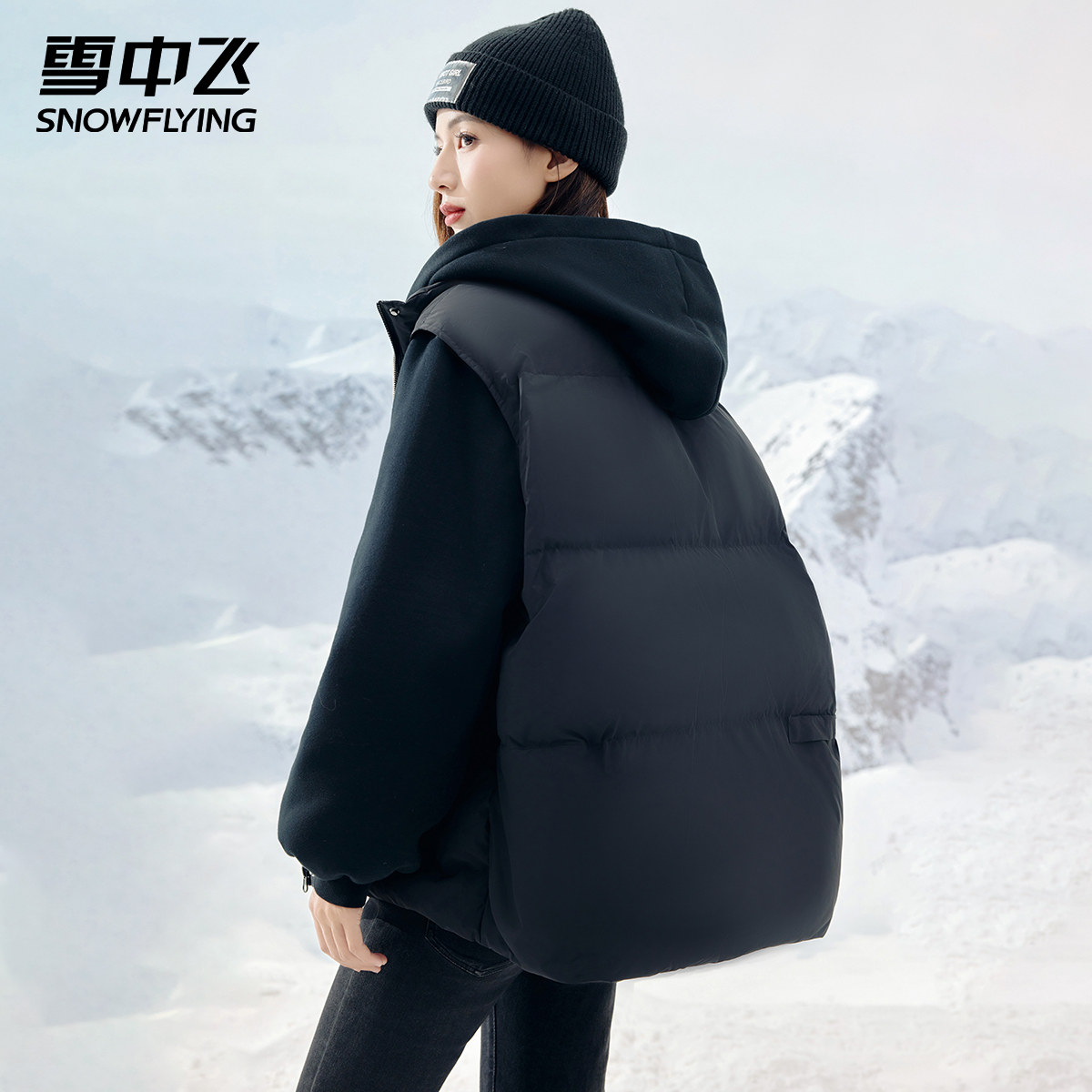 雪中飞爆款轻薄羽绒服女短款连帽2024秋冬新款韩版假两件保暖外套