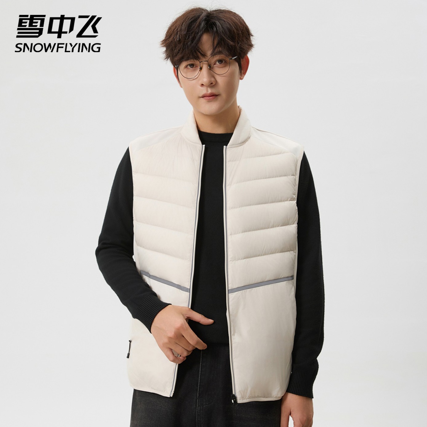雪中飞男轻薄排骨羽绒马甲2025新款冬季保暖百搭坎肩韩版休闲马夹 - 图1
