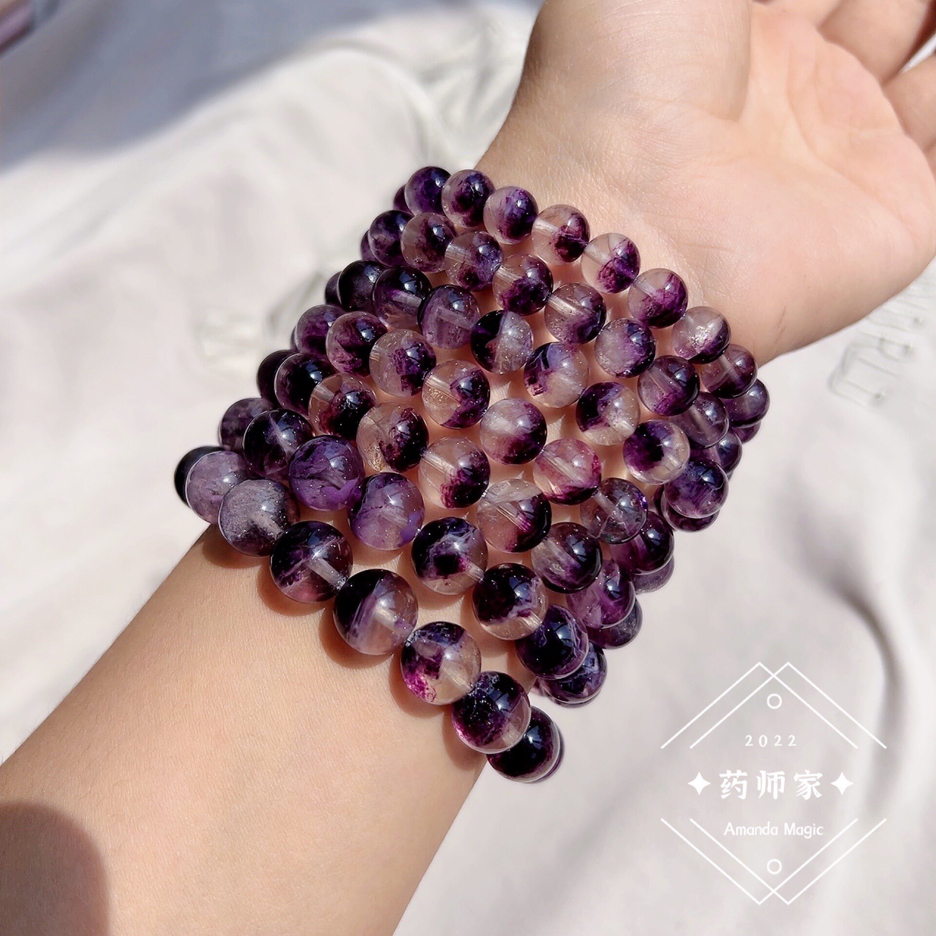 药师家amandamagic紫萤石幽灵聚宝盆手串 彩萤石手链