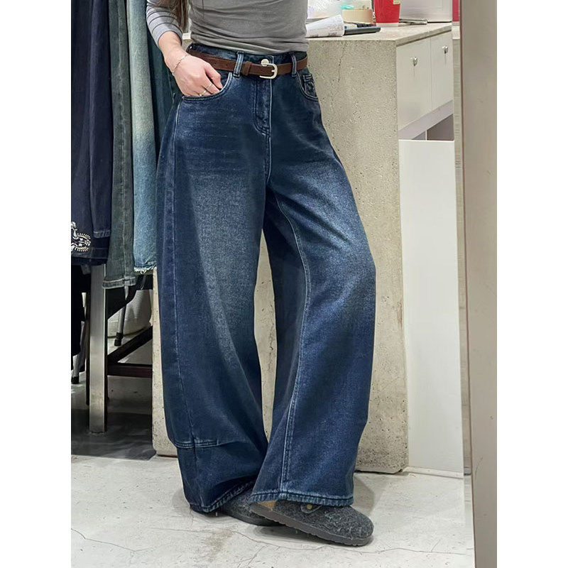 土耳其进口软牛仔加薄绒复古高腰阔腿裤女宽松显瘦百搭长裤88055,淘宝优惠券,粉丝福利购,淘宝优惠卷