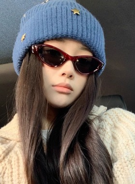 MELIYA简约复古猫眼太阳镜女红色高级感ins防紫外线方圆脸墨镜潮