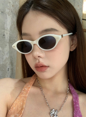 MELIYA猫眼白色框方圆脸墨镜防晒防紫外线偏光开车显脸小太阳眼镜
