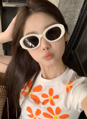 MELIYA2026新款白色墨镜女椭圆形防紫外线太阳镜网红显脸小眼镜潮