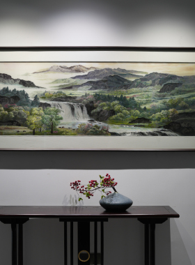 苏绣成品挂画基业山水装饰画