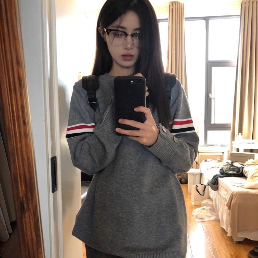 秋冬新款条纹毛衣打底衫男女韩版小众气质圆领套头卫衣休闲针织衫,淘宝优惠券,粉丝福利购,淘宝优惠卷