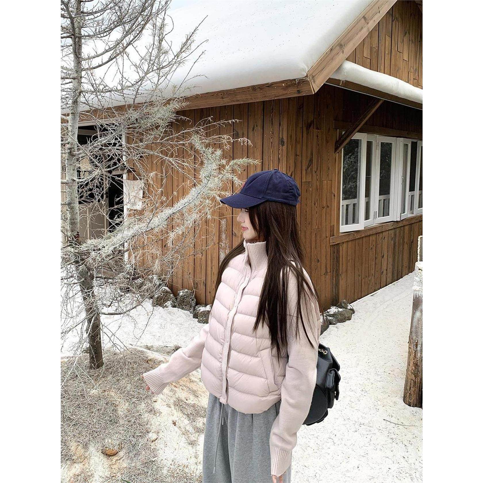 覆古针织立领拼接棉服女2025秋冬新款小个子加厚保暖长袖棉衣外套,淘宝优惠券,粉丝福利购,淘宝优惠卷