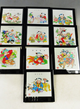 摆件天津杨柳青年画玻璃摆件礼品