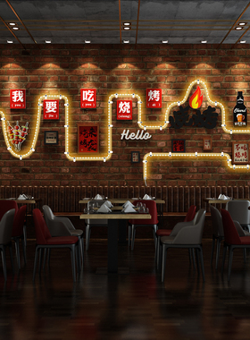 LED发光可换照片墙贴烧烤店