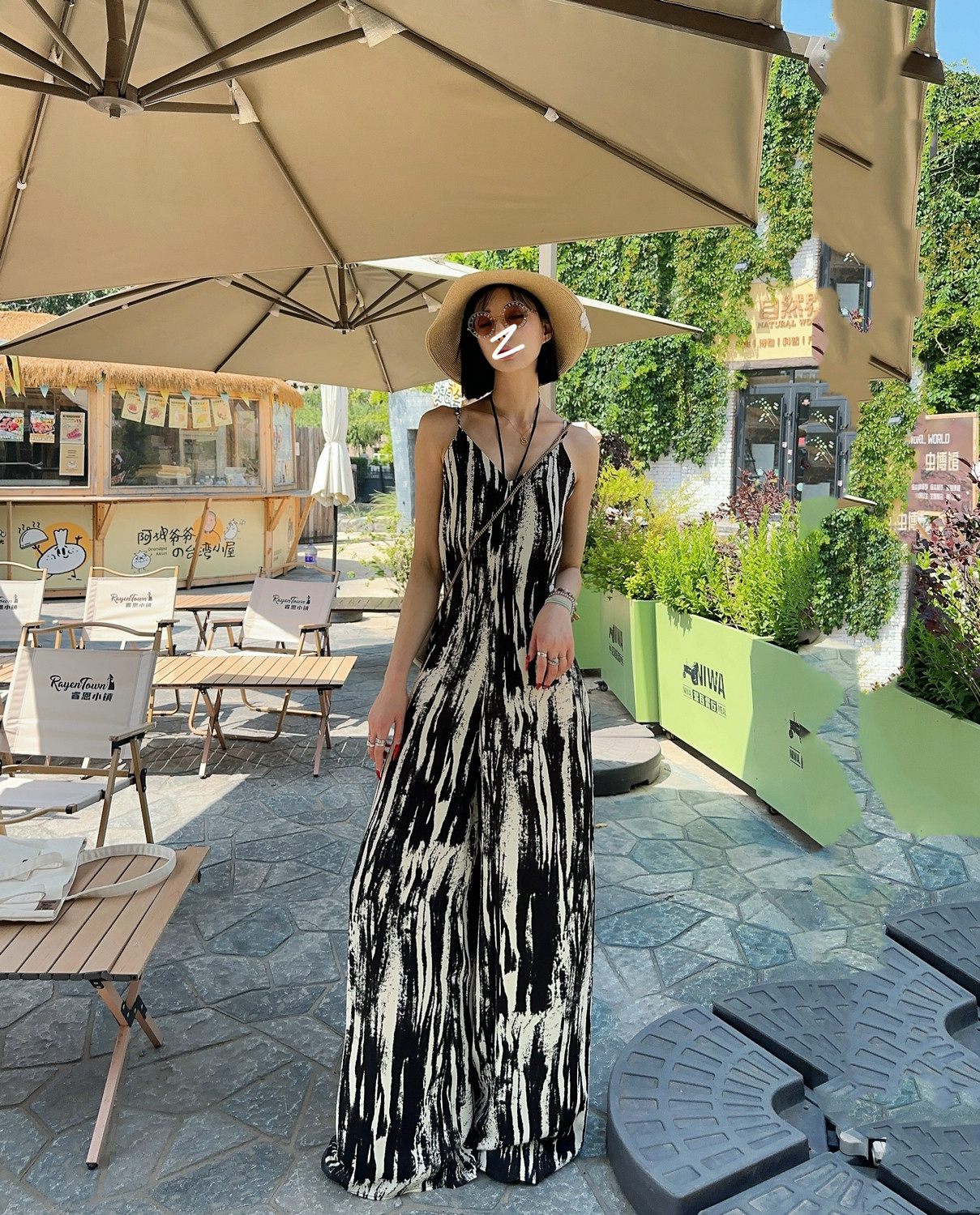 猫猫家加长女裤极简oversize吊带连体裤女宽松V领札染背带阔腿裤,淘宝优惠券,粉丝福利购,淘宝优惠卷