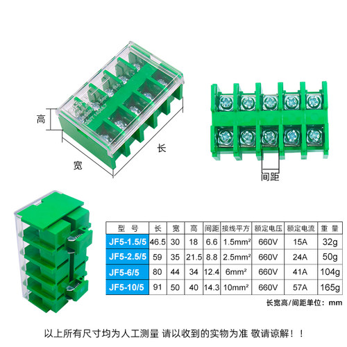 CHNT正泰导轨式排 jf5-1.5/5 2.5 6板10接线端子铜15A安5位P平方 - 图0