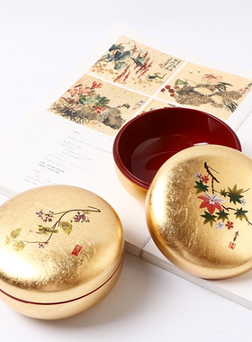 日本进口山中漆器金箔首饰品盒 耳钉戒指收纳盒 树脂桌面储物盒