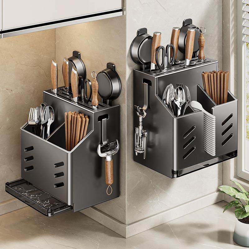 家用厨房吸盘菜刀架多功能置物架壁挂免打孔筷子刀具筒一体收纳盒,淘宝优惠券,粉丝福利购,淘宝优惠卷