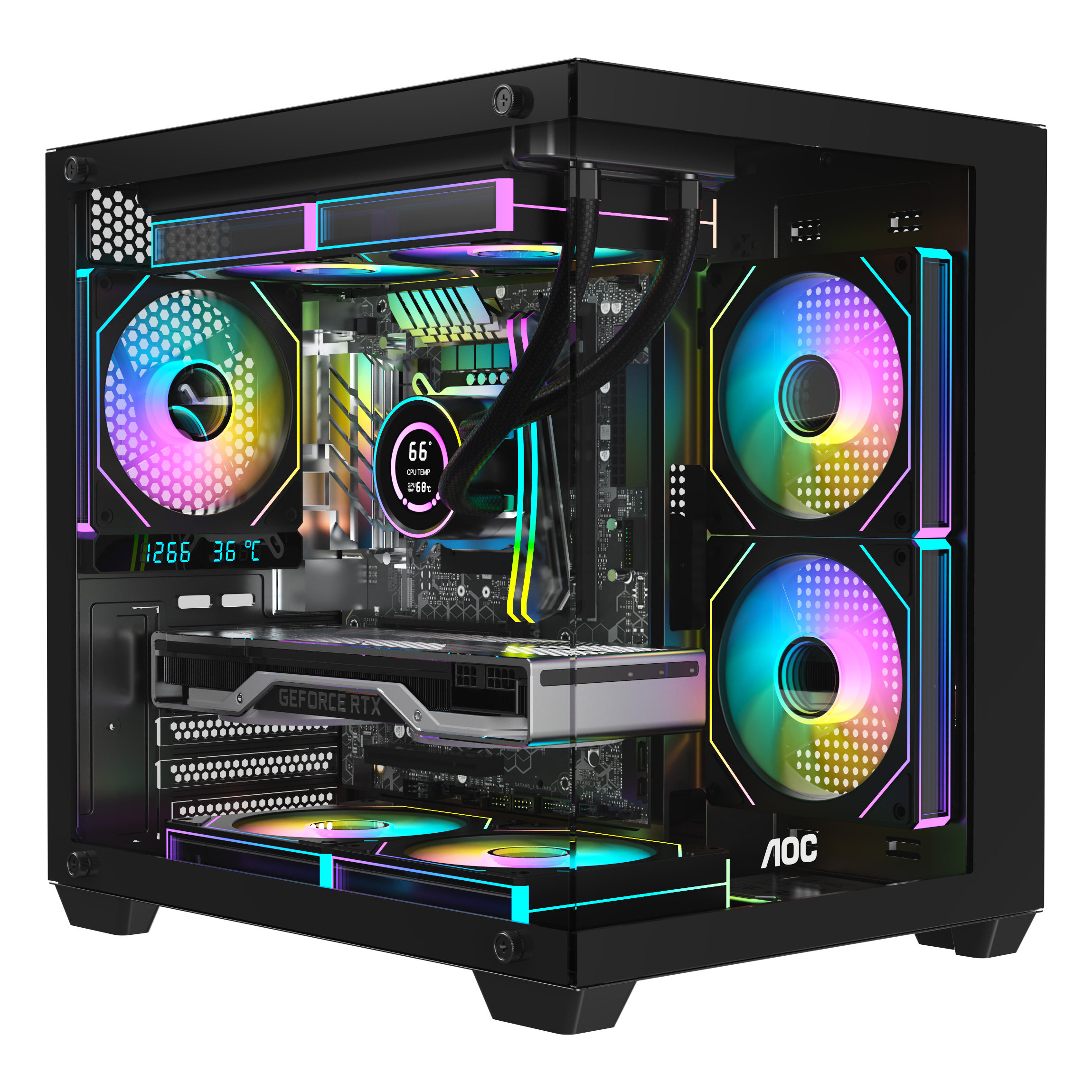 AOC海景房机箱CG381/391/392支持MATX无立柱侧透台式电脑240水冷,淘宝优惠券,粉丝福利购,淘宝优惠卷