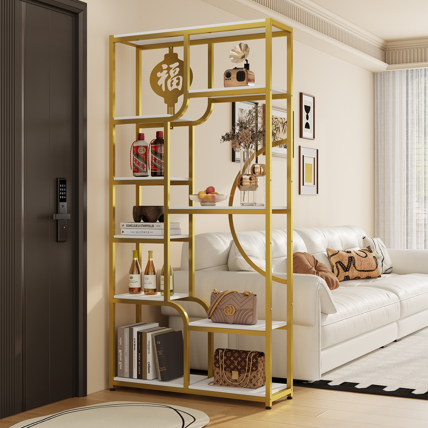 铁艺置物架客厅隔断屏风博古架酒店民宿花架办公室展示架艺术书架,淘宝优惠券,粉丝福利购,淘宝优惠卷