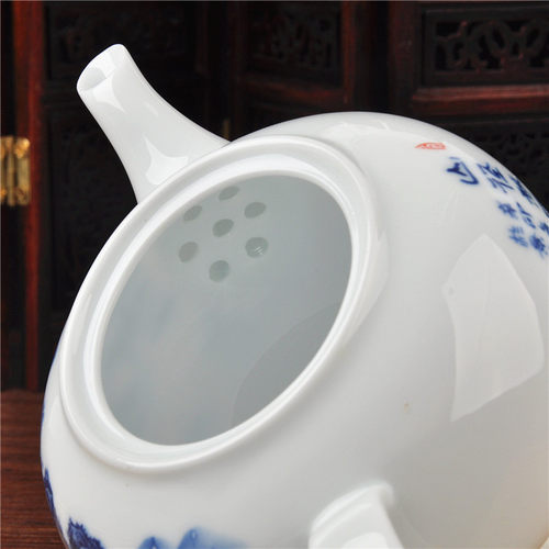 陶瓷茶壶青花瓷器釉中彩骨瓷功夫小号单壶泡茶壶带过滤孔缠枝莲 - 图1