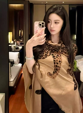 【金钱豹】意奢Y*S秋冬款 时尚老钱100%美丽诺羊毛长巾女披肩围巾