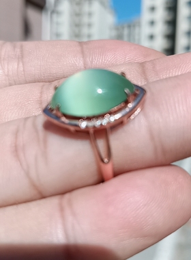 戒指高冰底和田玉碧玉猫眼