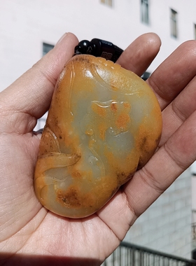 原石新疆和田玉黄玉黄沁籽料把件
