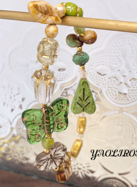 YAOLIRONG原创设计“碧蝶”复古风个性小众捷克珠串珠蝴蝶手链