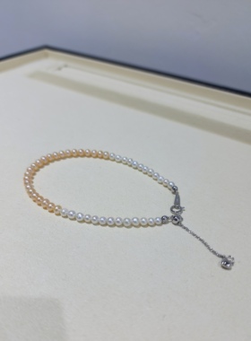流素losu-纯银橙色渐变色3—4mm天然珍珠手链