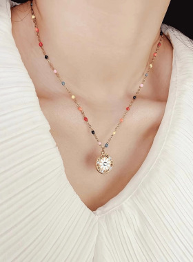 网红时尚复古撞色滴油不锈钢项链女ins风设计小众春夏新款锁骨链