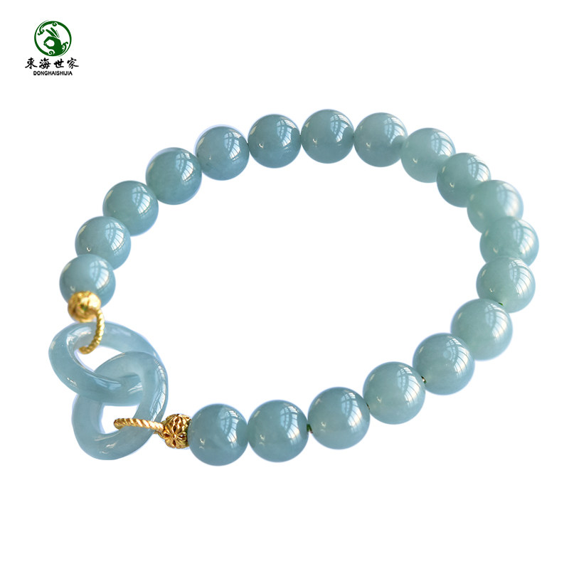 蓝水翡翠手串女男东海水晶玛瑙玉髓玉石散珠子环环相扣玉手镯手链,淘宝优惠券,粉丝福利购,淘宝优惠卷