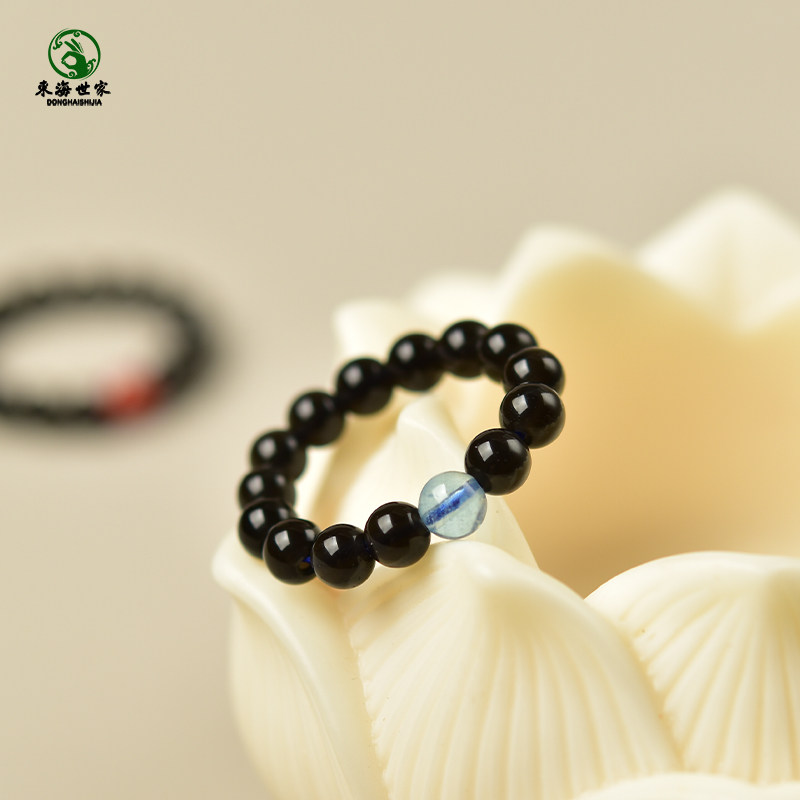 Black gold obsidian ring for men and women East China Sea agate chalcedony jade crystal south red ice species aquamarine single bead ring