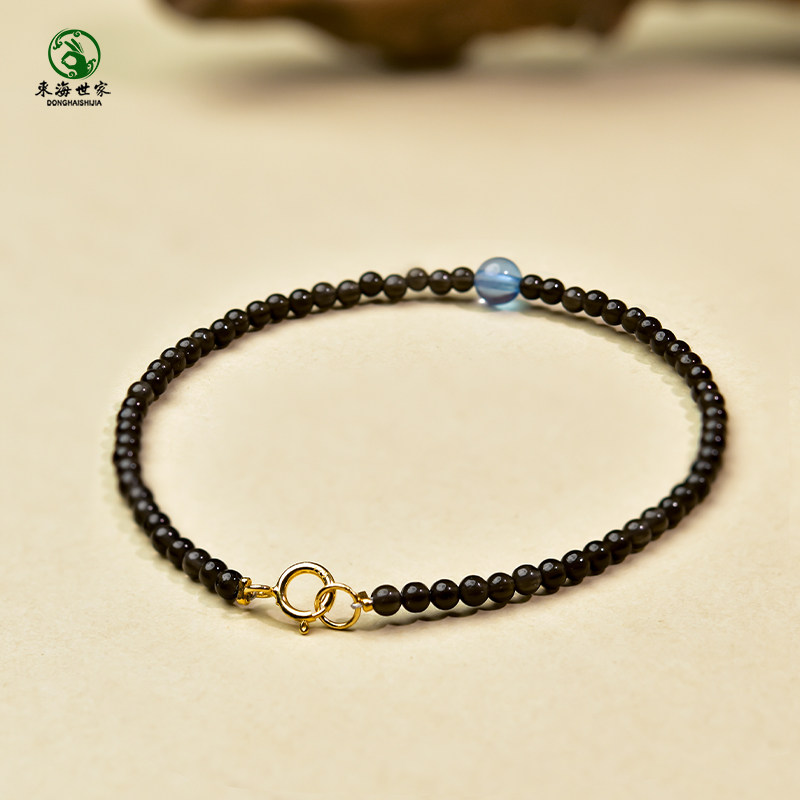 黑曜石手链男女冰种黑耀石猫眼石东海玛瑙水晶海蓝宝单珠极细手串,淘宝优惠券,粉丝福利购,淘宝优惠卷