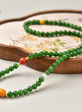 碧玉手串东海南红玛瑙珍珠翡翠玉石蜜蜡米珠散珠子和田玉三圈手链