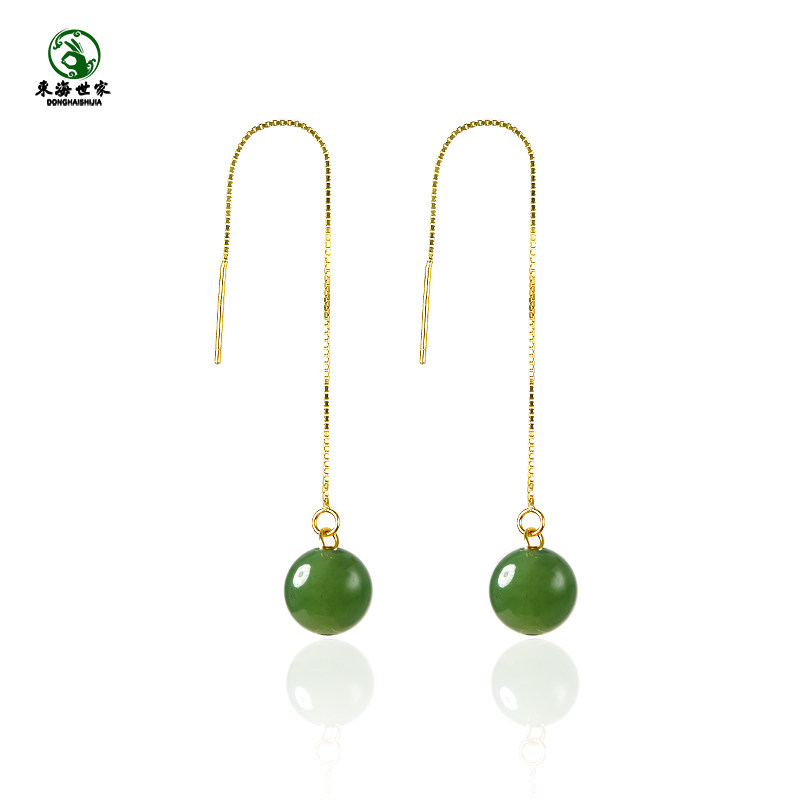 和田玉耳线女碧玉耳坠东海水晶玛瑙翡翠玉石散珠子银耳环玄学耳饰,淘宝优惠券,粉丝福利购,淘宝优惠卷