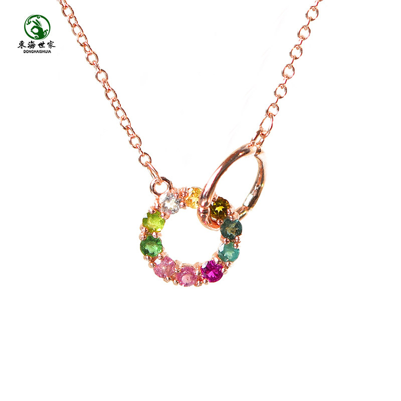 碧玺项链女s925银链彩虹碧玺原石环环相扣吊坠小碧玺锁骨链颈链,淘宝优惠券,粉丝福利购,淘宝优惠卷