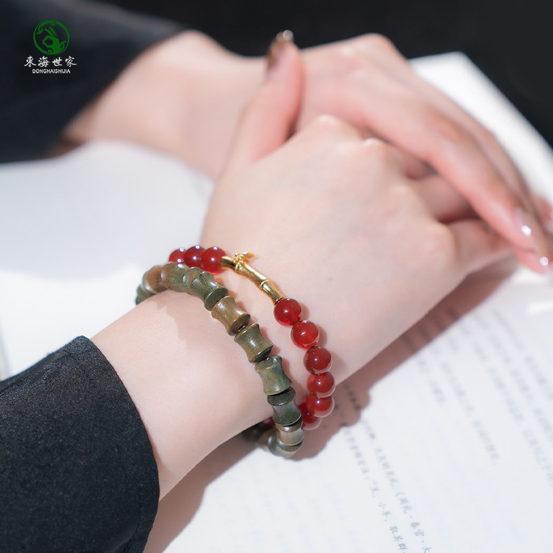 绿檀木手串女男东海水晶玛瑙玉髓翡翠宝玉石文玩绿散珠子竹节手链,淘宝优惠券,粉丝福利购,淘宝优惠卷