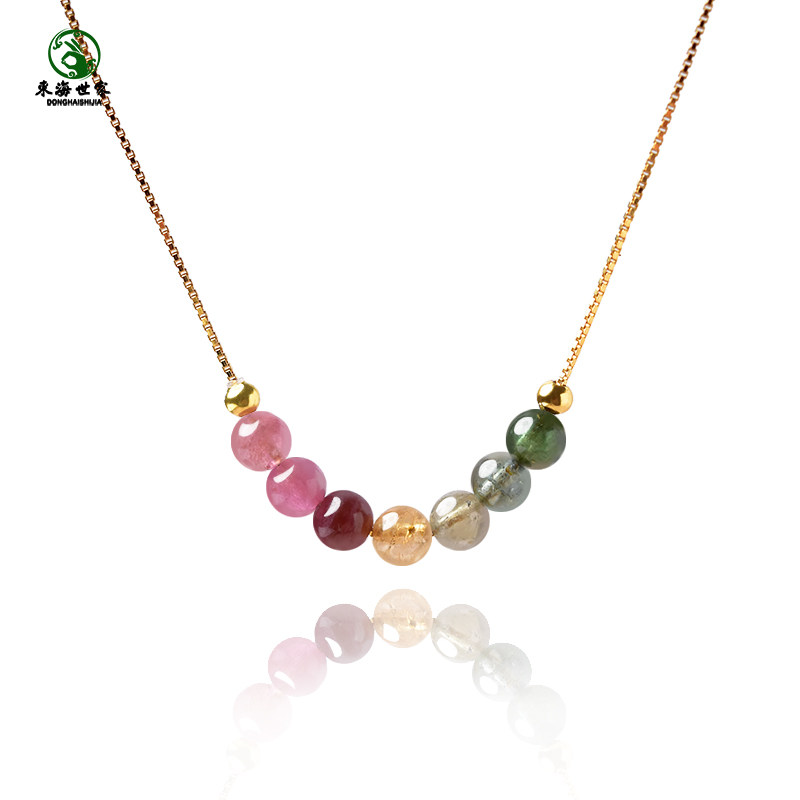 碧玺项链女东海水晶玛瑙玉髓彩色粉红绿散珠子925银极细微笑吊坠,淘宝优惠券,粉丝福利购,淘宝优惠卷