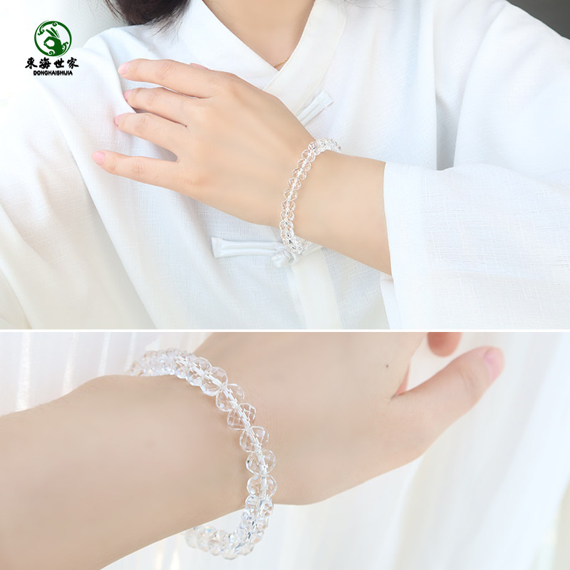 白水晶手链女东海水晶玛瑙玉髓翡翠宝玉石单圈散珠子刻面盘珠手串,淘宝优惠券,粉丝福利购,淘宝优惠卷