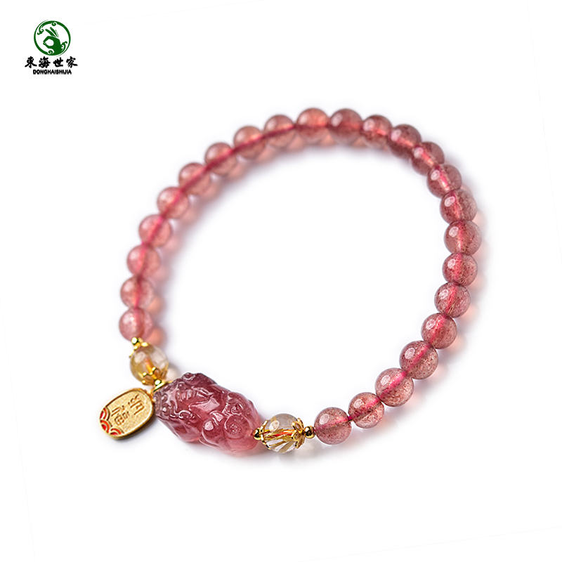 草莓晶手链女发晶拉长石散珠子草莓晶貔貅吊坠手镯情侣水晶手串 - 图2