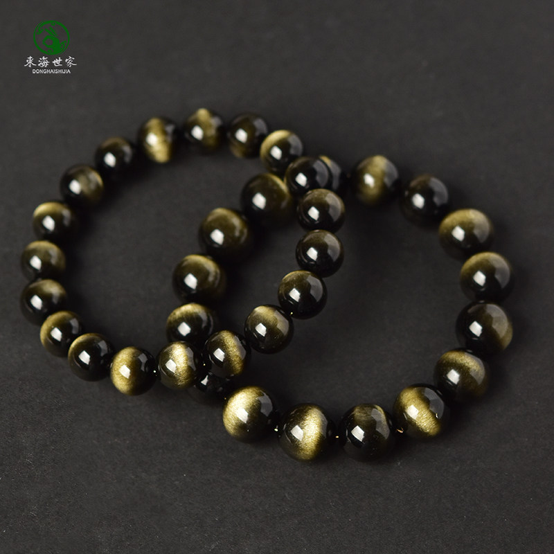 黑曜石手串女男东海水晶玛瑙宝玉石金眼散珠子一线猫眼金曜石手链,淘宝优惠券,粉丝福利购,淘宝优惠卷