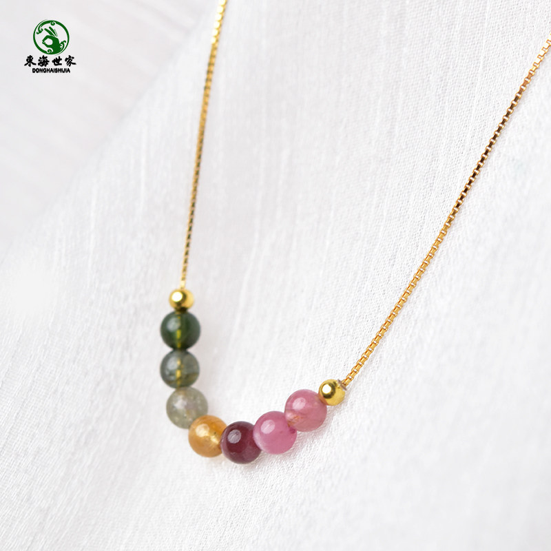 碧玺项链女东海水晶玛瑙玉髓彩色粉红绿散珠子925银极细微笑吊坠,淘宝优惠券,粉丝福利购,淘宝优惠卷